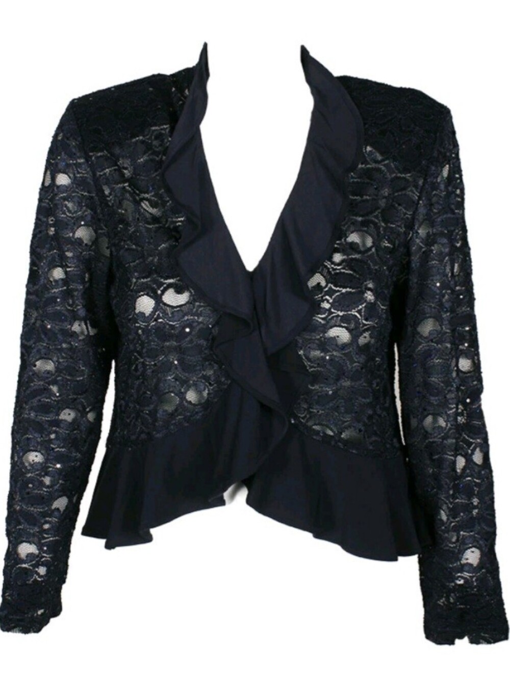 R & M Richards XL Black Sequin Lace Ruffled Bolero Goth Whimsical Whimsigoth AHS